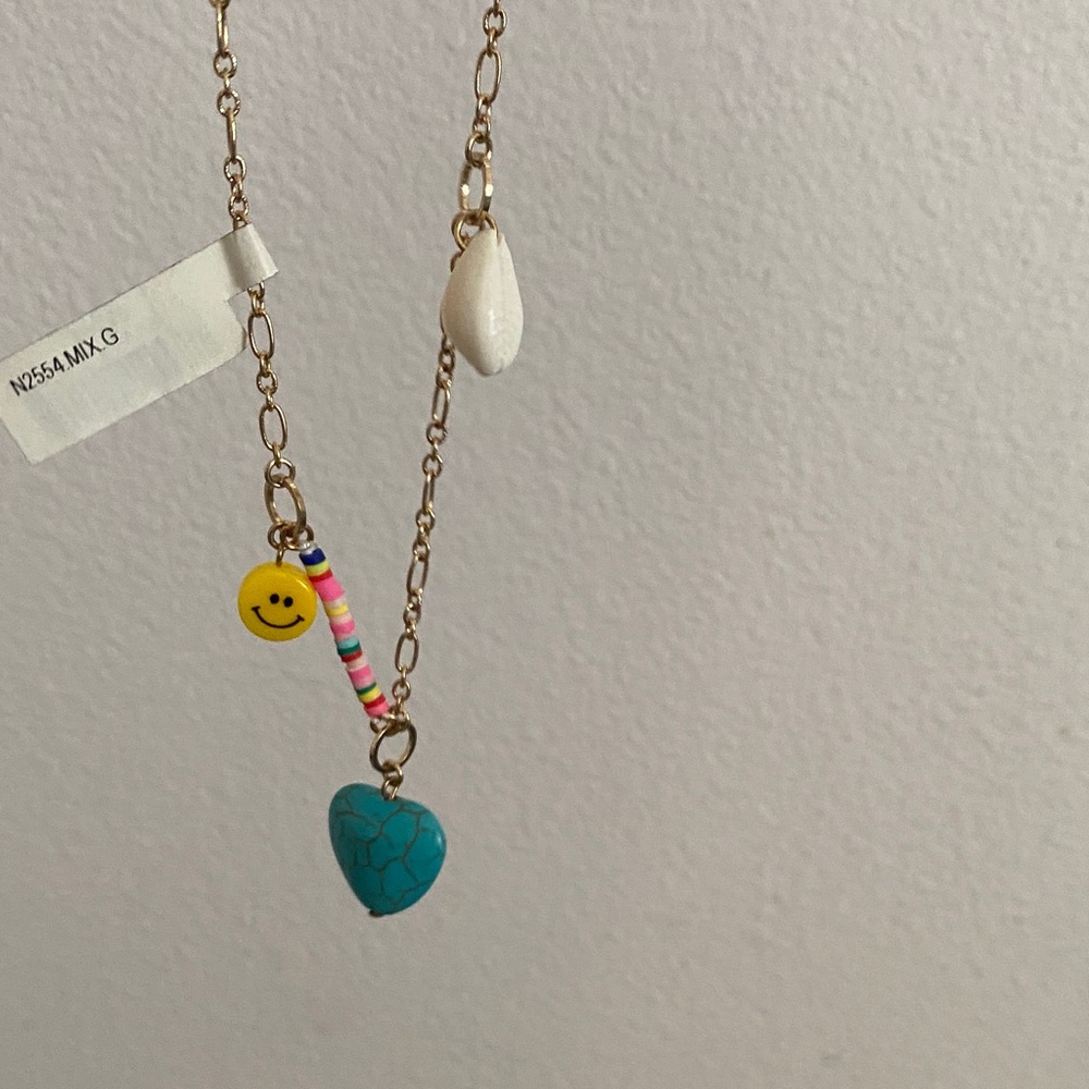 Colorful Charm Necklace with Heart Pendant